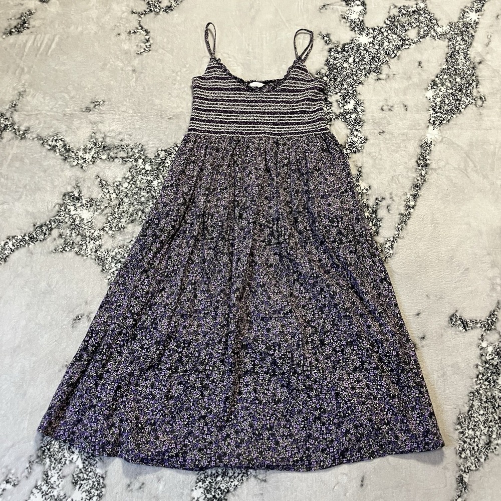 Olivaceous Womens Size M Purple Ditsy Floral Smocked Cottagecore Midi Dress